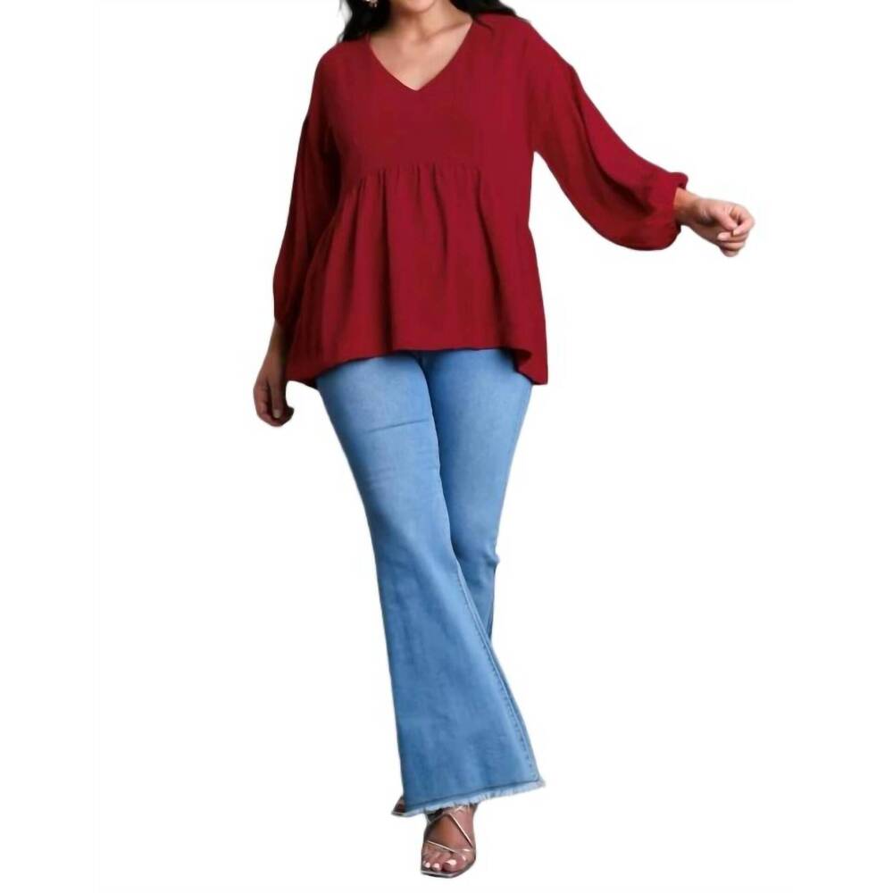 NEW UMGEE v-neck babydoll top in red - Picture 7 of 7